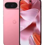 Google Pixel 9 5G smartphone in pink color showing rear camera design and OLED display
