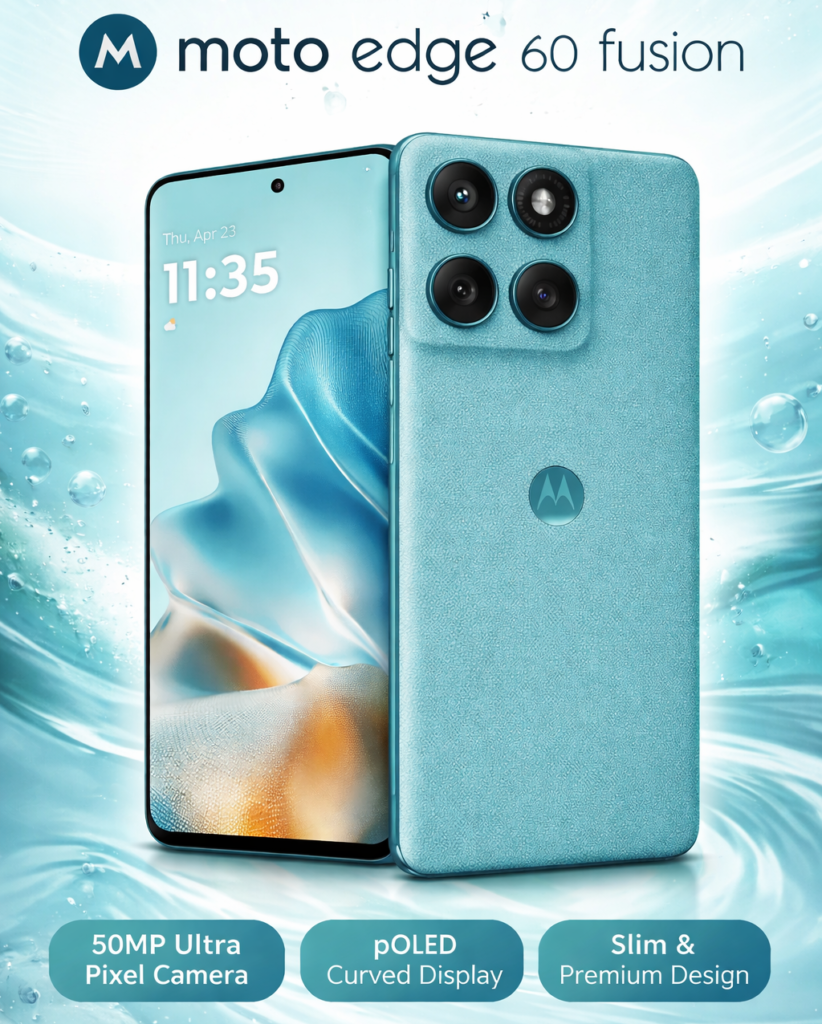 Moto Edge 60 Fusion 5G with curved pOLED display and triple camera design