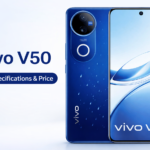 Vivo V50 5G Blue Color Front and Back View with 120Hz AMOLED Display and 50MP Camera