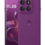 Motorola Edge 60 Pro purple color back and front view with triple camera and curved display