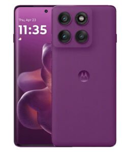Motorola Edge 60 Pro purple color back and front view with triple camera and curved display