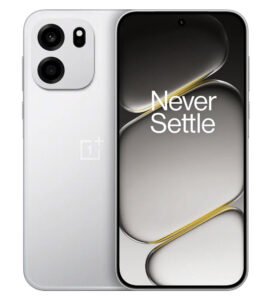 OnePlus Turbo 6V white color official image showing front display and dual camera design