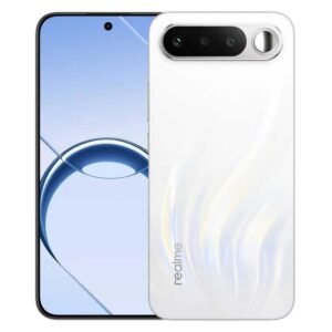 Realme 16 White Swan Official Design showing front display and rear camera module