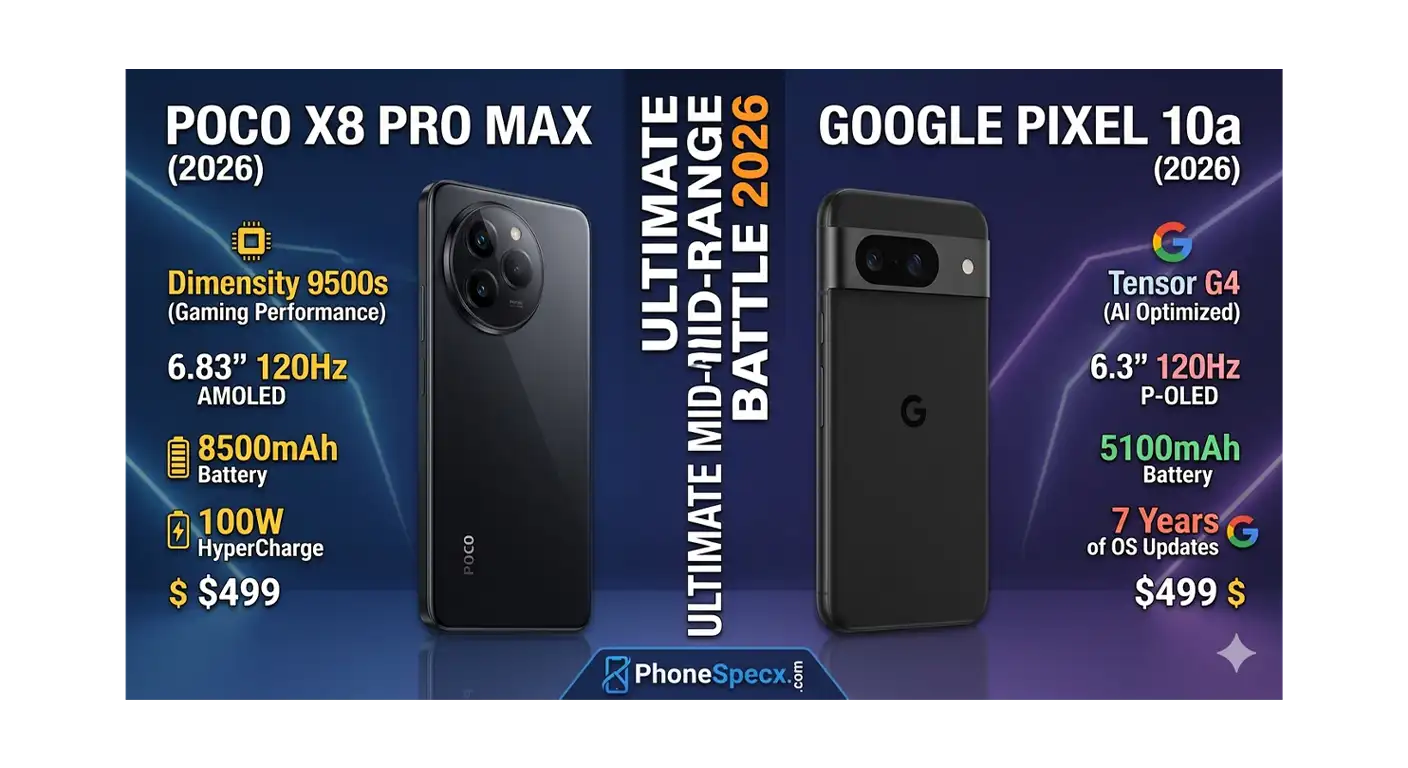Poco X8 Pro Max vs Google Pixel 10a Comparison Chart - Specs and Price