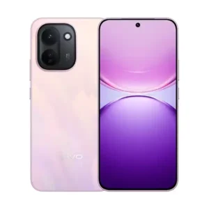 Vivo Y600 Turbo smartphone in pink showing the dual rear camera module and the front AMOLED display panel.