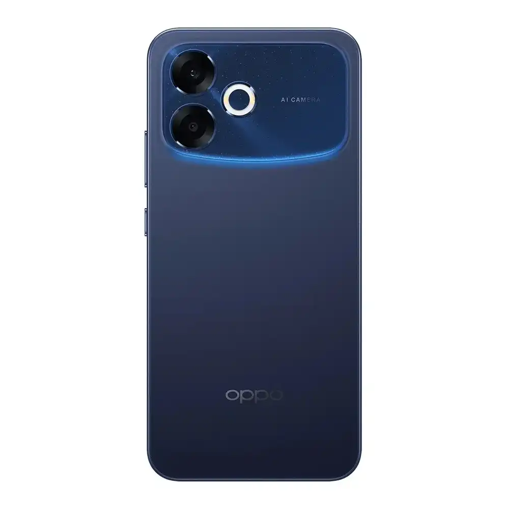 Oppo F33 Pro 5G in Starry Blue showing the rugged back design and dual rear camera layout.