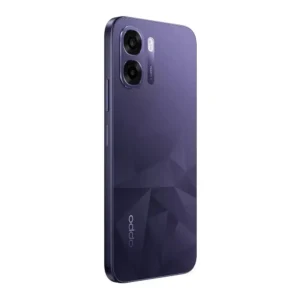 OPPO K14x 5G in Prism Violet showing the unique crystal back panel pattern and dual rear camera housing layout.