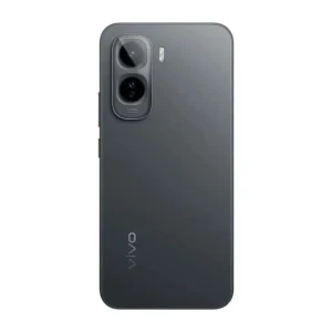 vivo T5 Pro 5G in Cosmic Black showing the sleek matte back panel finish and upper dual camera housing module layout.