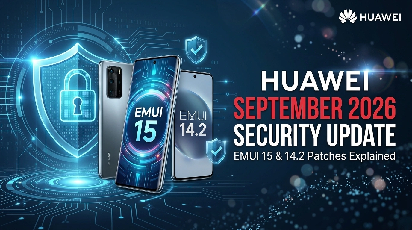 Huawei September 2026 security update banner illustrating EMUI 15 and 14.2 patch enhancements on Huawei flagship smartphones