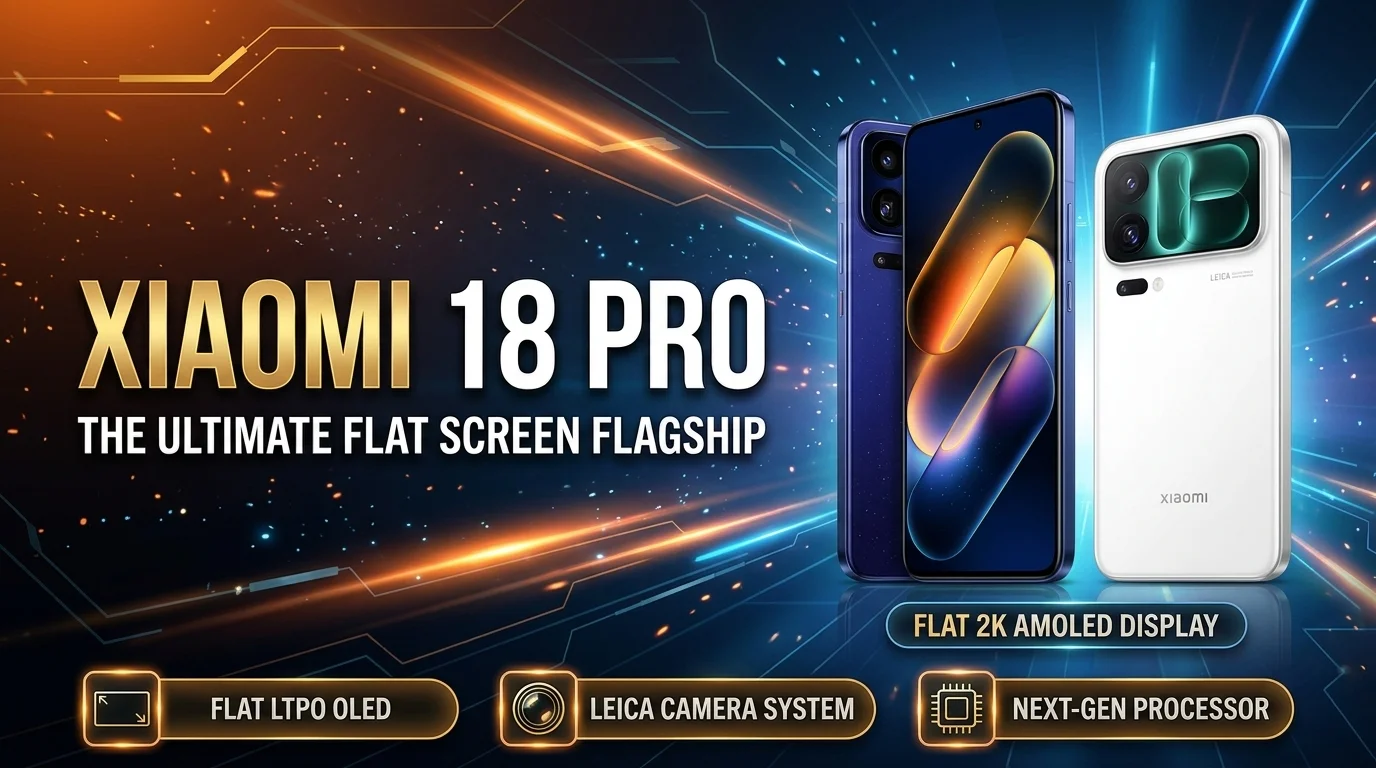 Xiaomi 18 Pro featuring a flat 2K AMOLED display, Leica camera system, and next-gen processor