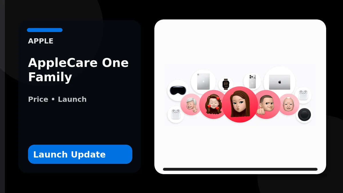AppleCare One Family coverage artwork with Apple devices and family members