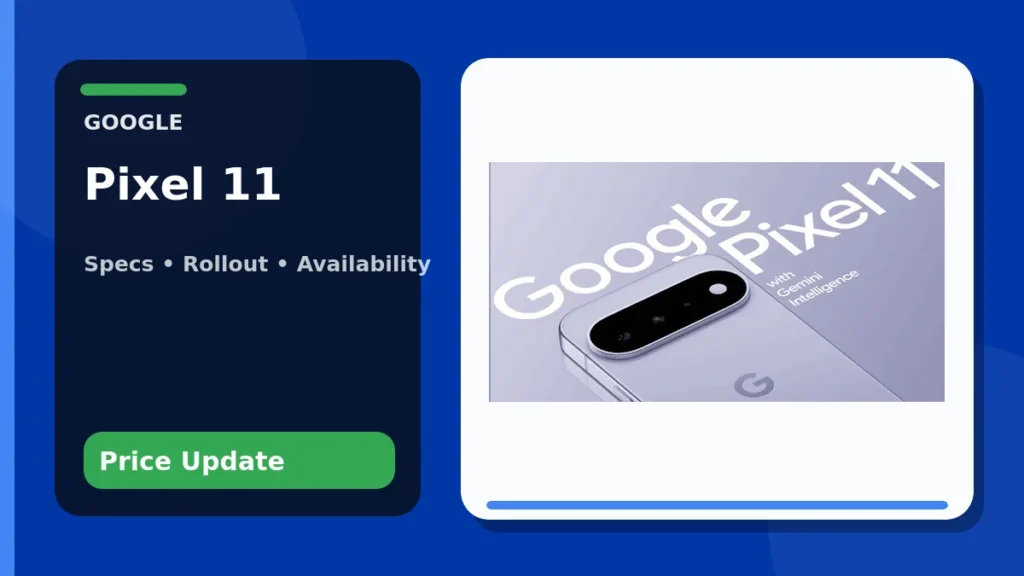 Google Pixel 11 shown in an official product render with a Full Specs editorial title