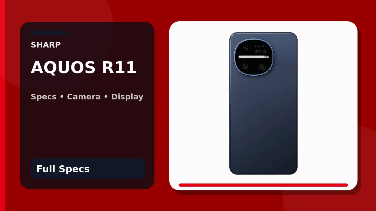 Sharp AQUOS R11 in Navy shown in a PhoneSpecX specifications graphic