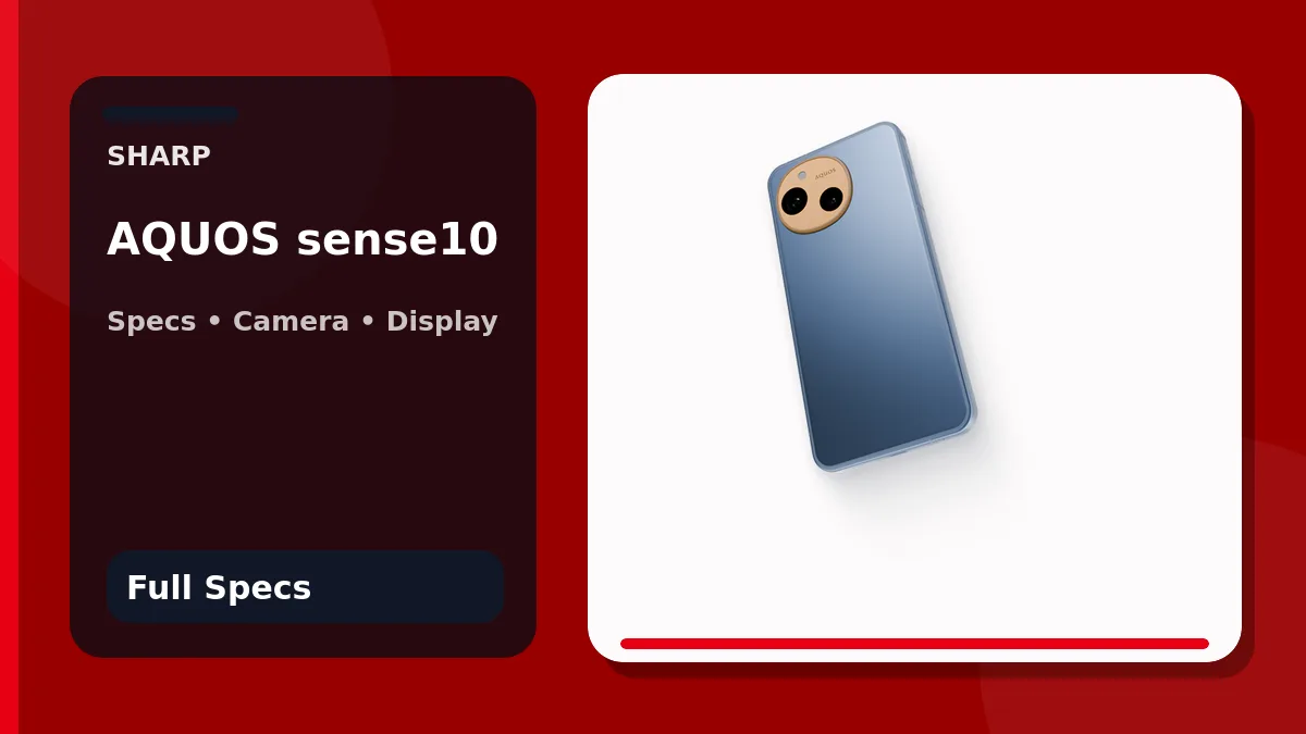 Sharp AQUOS sense10 in Denim Navy shown in a PhoneSpecX specifications graphic