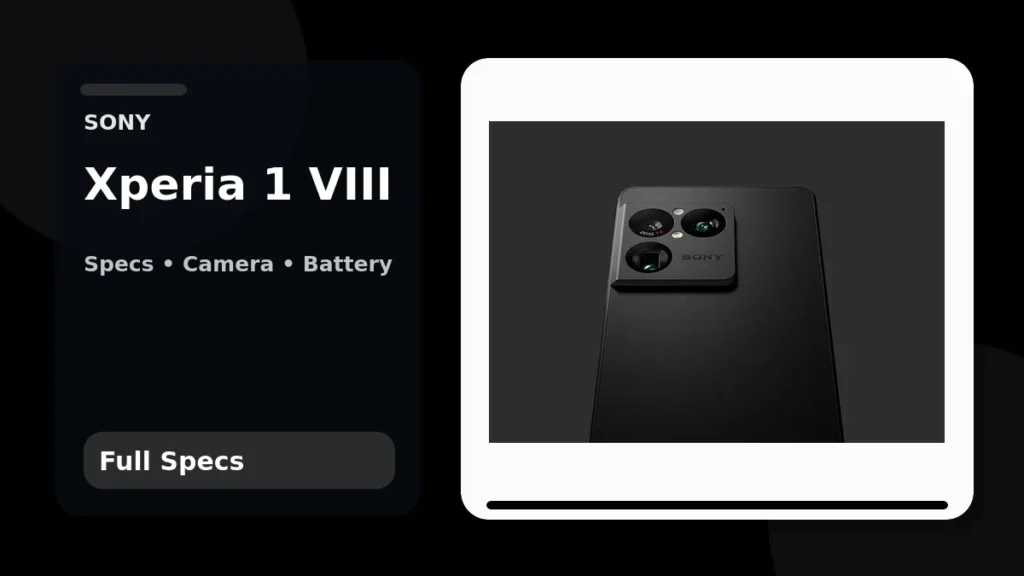 Sony Xperia 1 VIII in Graphite Black shown in a PhoneSpecX specifications graphic