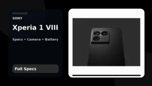 Sony Xperia 1 VIII in Graphite Black shown in a PhoneSpecX specifications graphic
