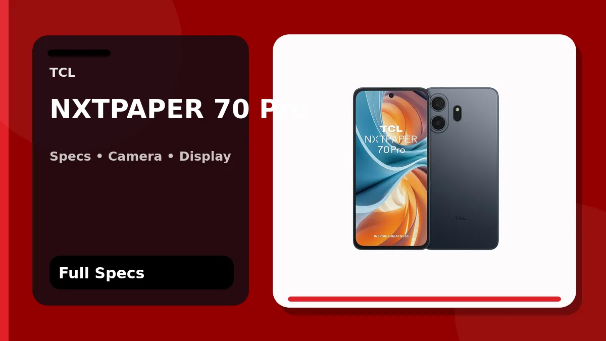 TCL NXTPAPER 70 Pro in Blue shown front and rear in a PhoneSpecX specifications graphic